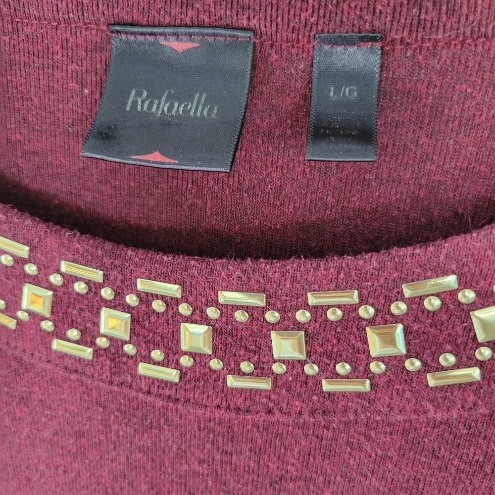 Rafaella womens burgundy knit top with gold accents along neck line large - Picture 3 of 4